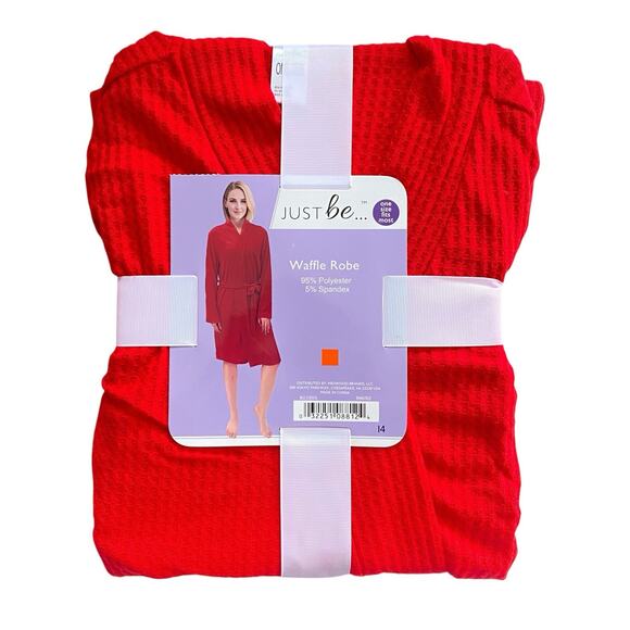 Womens Soft Robe Waffle Knit Lightweight Spa Shower Bathrobe Kimono One Size Red - Picture 2 of 3